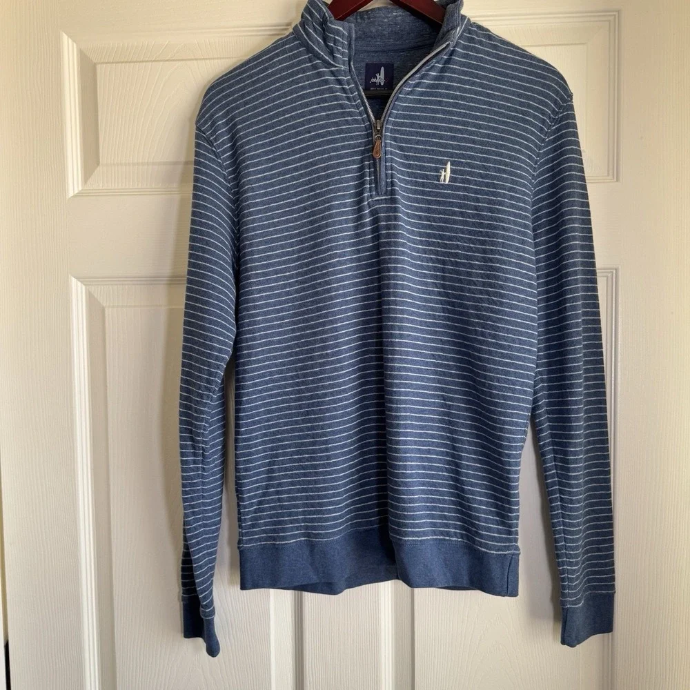 Johnnie O Mens Size S Surf Golf Blue Stripe‎ Emmett 1/4 Zip Long Sleeve Pullover